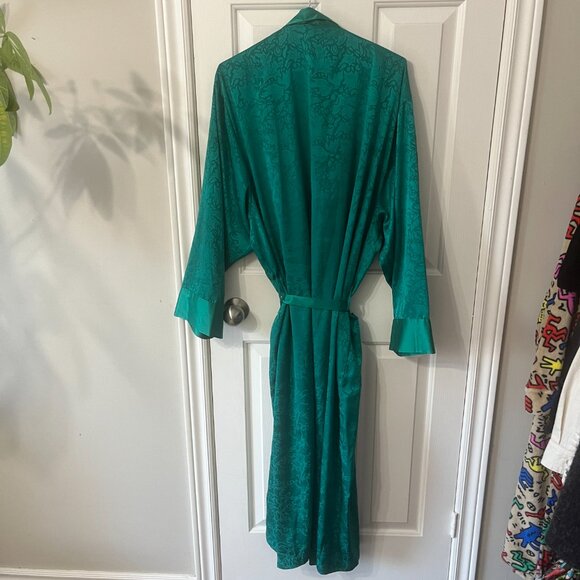 Sold on ET Victoria Secret Vintage Gold Label Emerald Green Sateen Robe - Picture 6 of 12